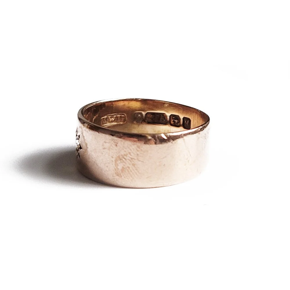 Antique 9ct Rose Gold Diamond Set 'Cigar Band' Ring