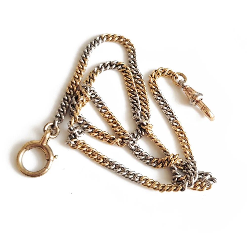 Fabulous Antique 18ct Gold & Platinum Curb Link Chain