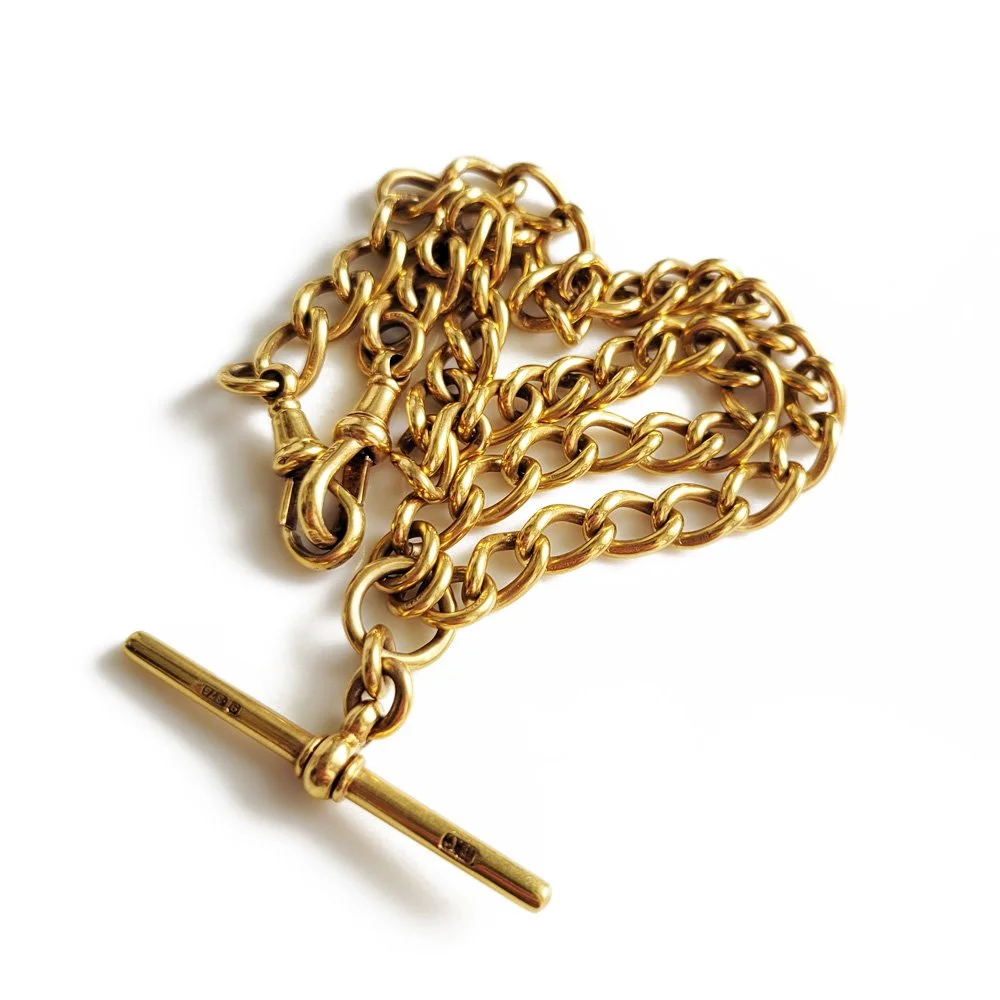 Antique 9ct Yellow Gold Open Link Albert Chain