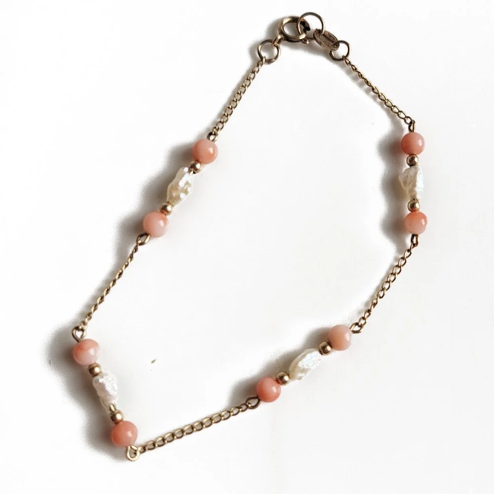 Vintage Coral & Pearl Bracelet