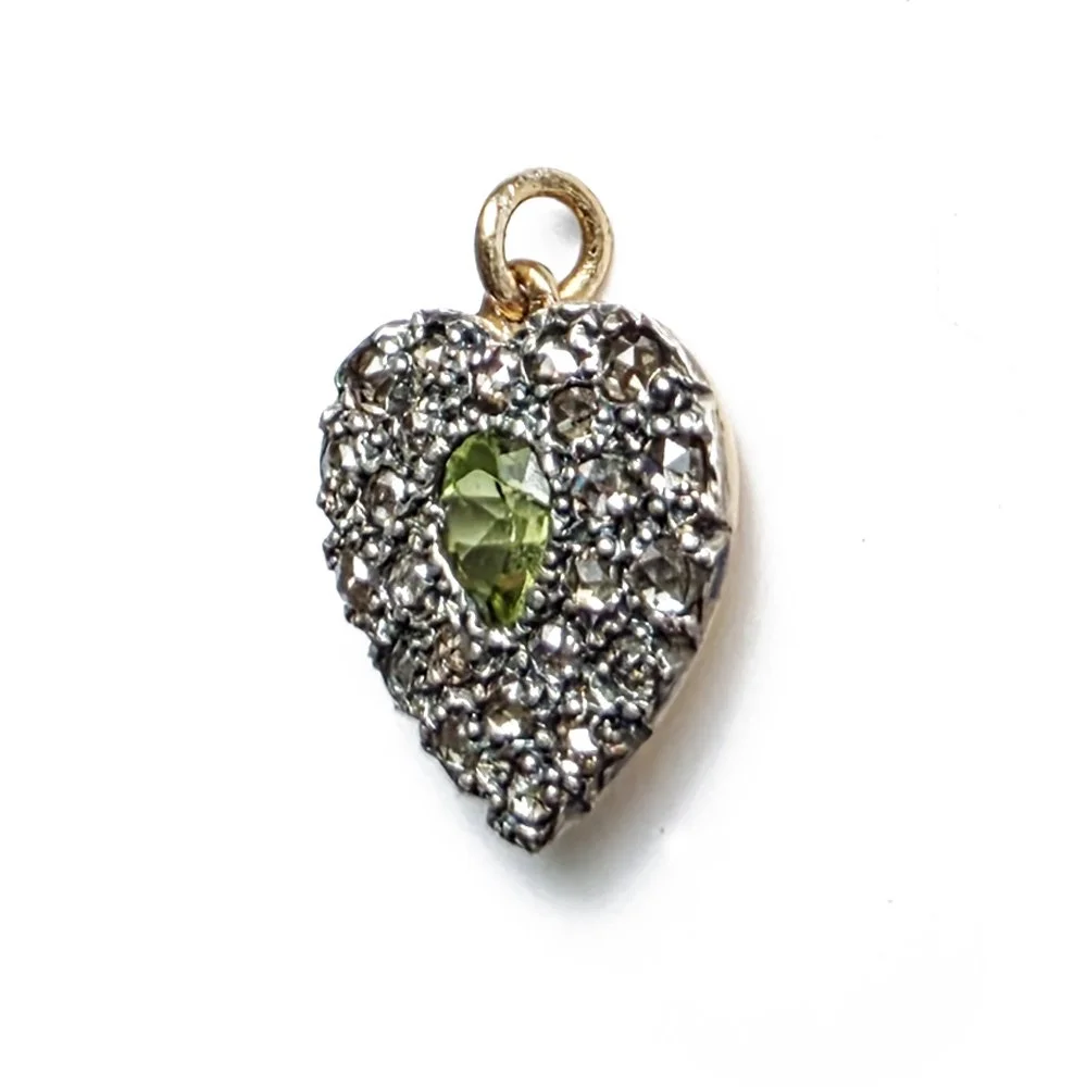 Vintage Rose Diamond & Peridot Heart Pendant
