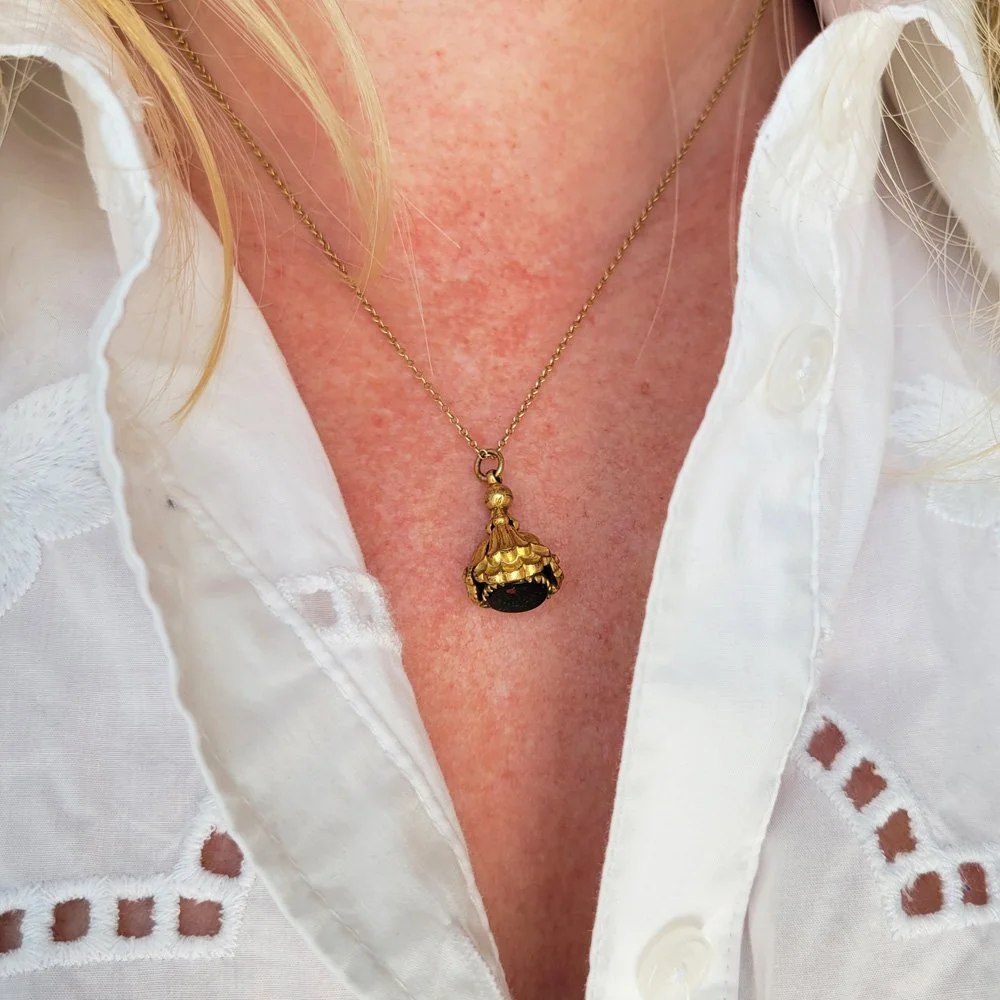 Victorian Gilt Metal 'Think to You' Pansy  Fob Pendant