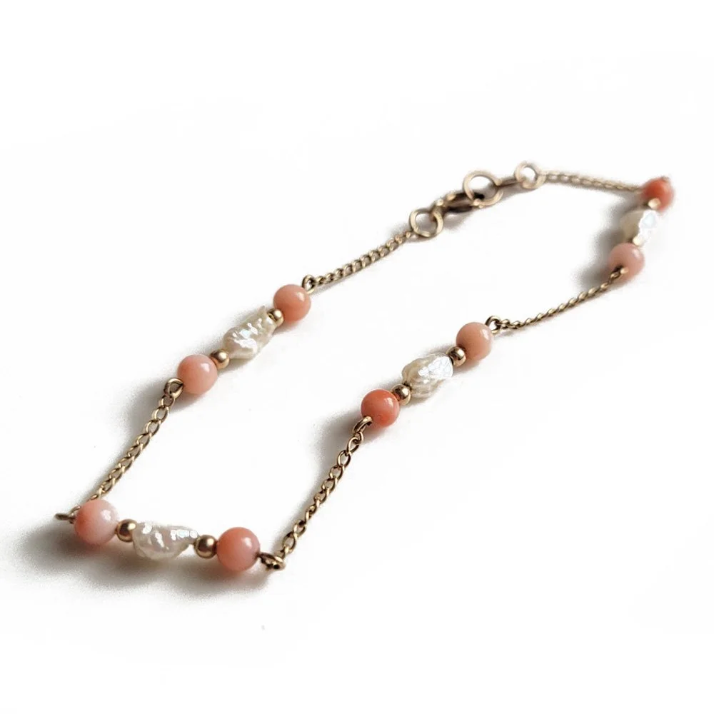 Vintage Coral & Pearl Bracelet