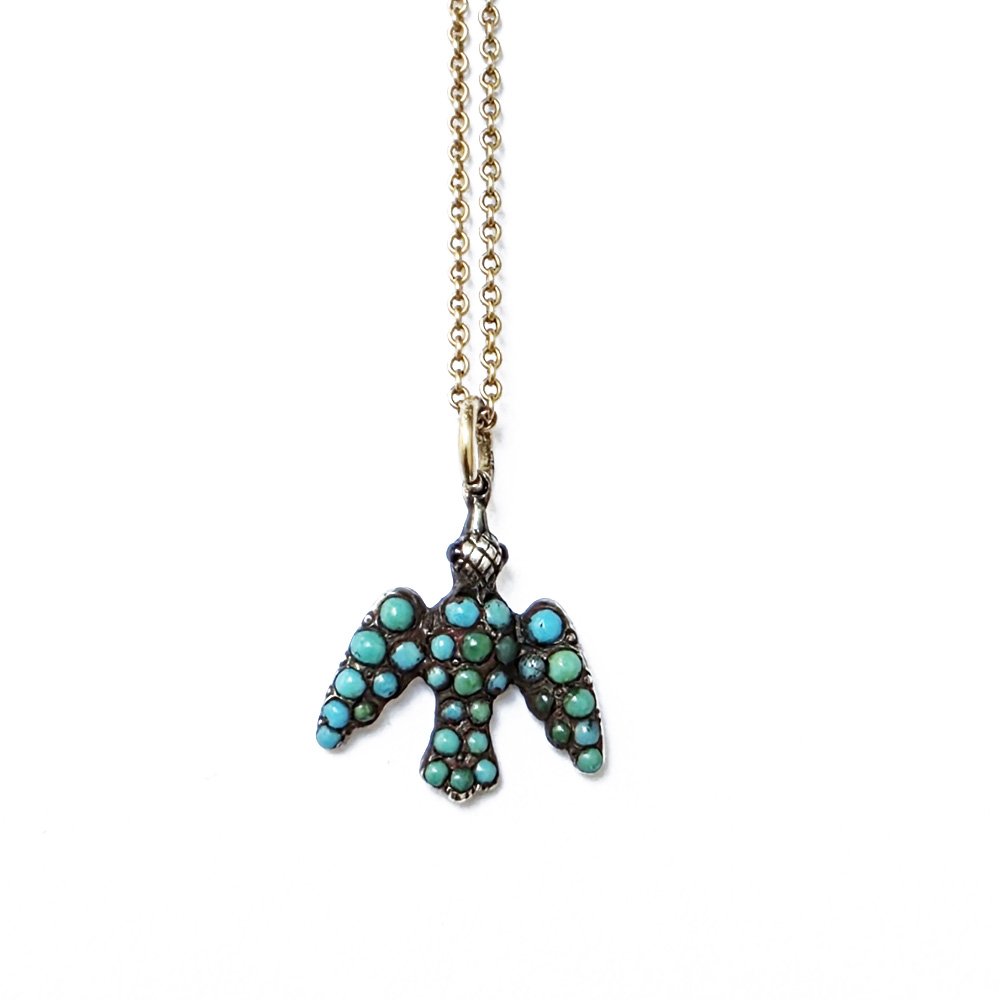 Victorian Pavé Turquoise Dove Pendant with 9ct Chain