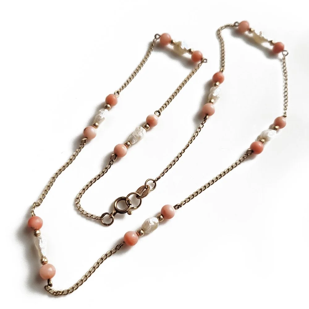 Vintage Coral & Pearl Necklace