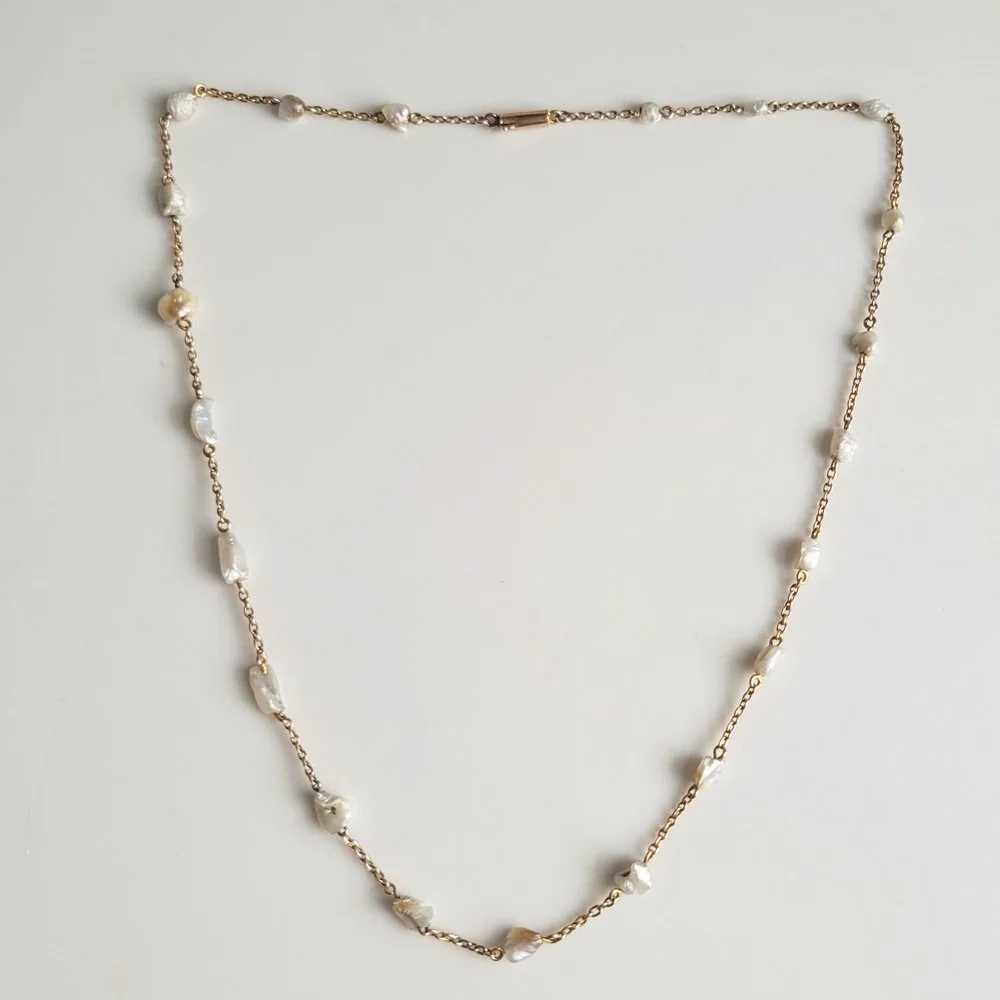 Antique Freshwater Pearl 15ct Gold Station Chain