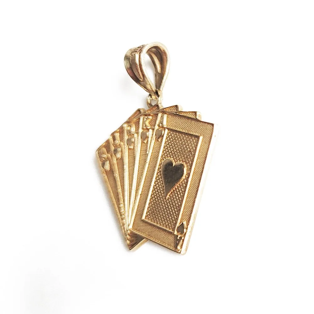 Vintage 10ct Gold 'Royal Flush' Cards Pendant