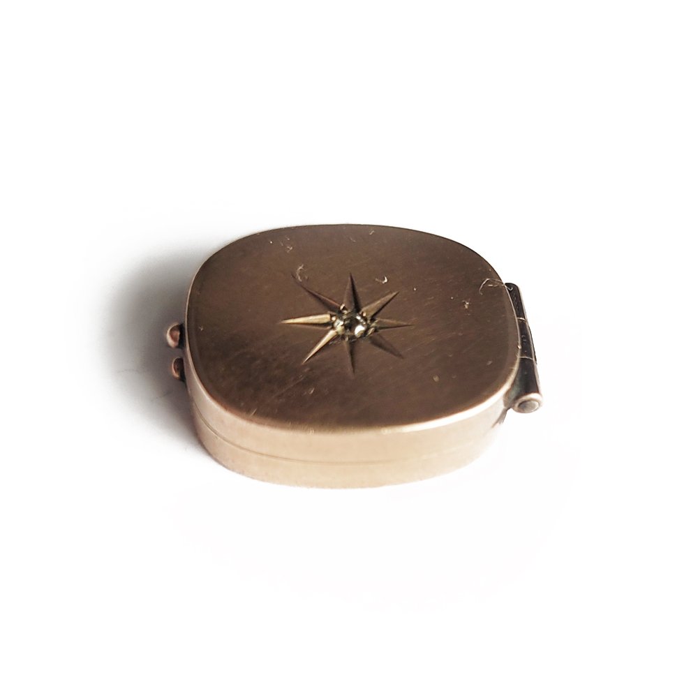 Victorian 9ct Gold & Diamond Pill Box