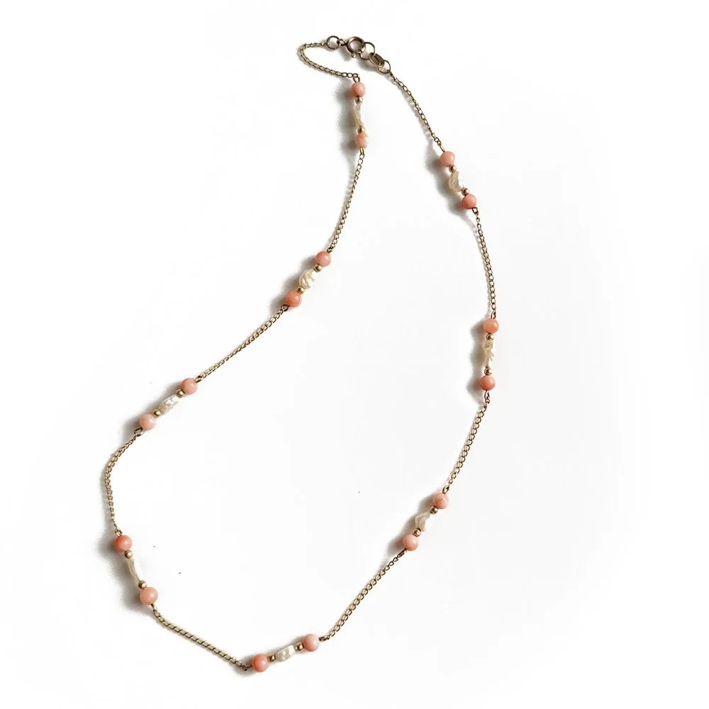 Vintage Coral & Pearl Necklace