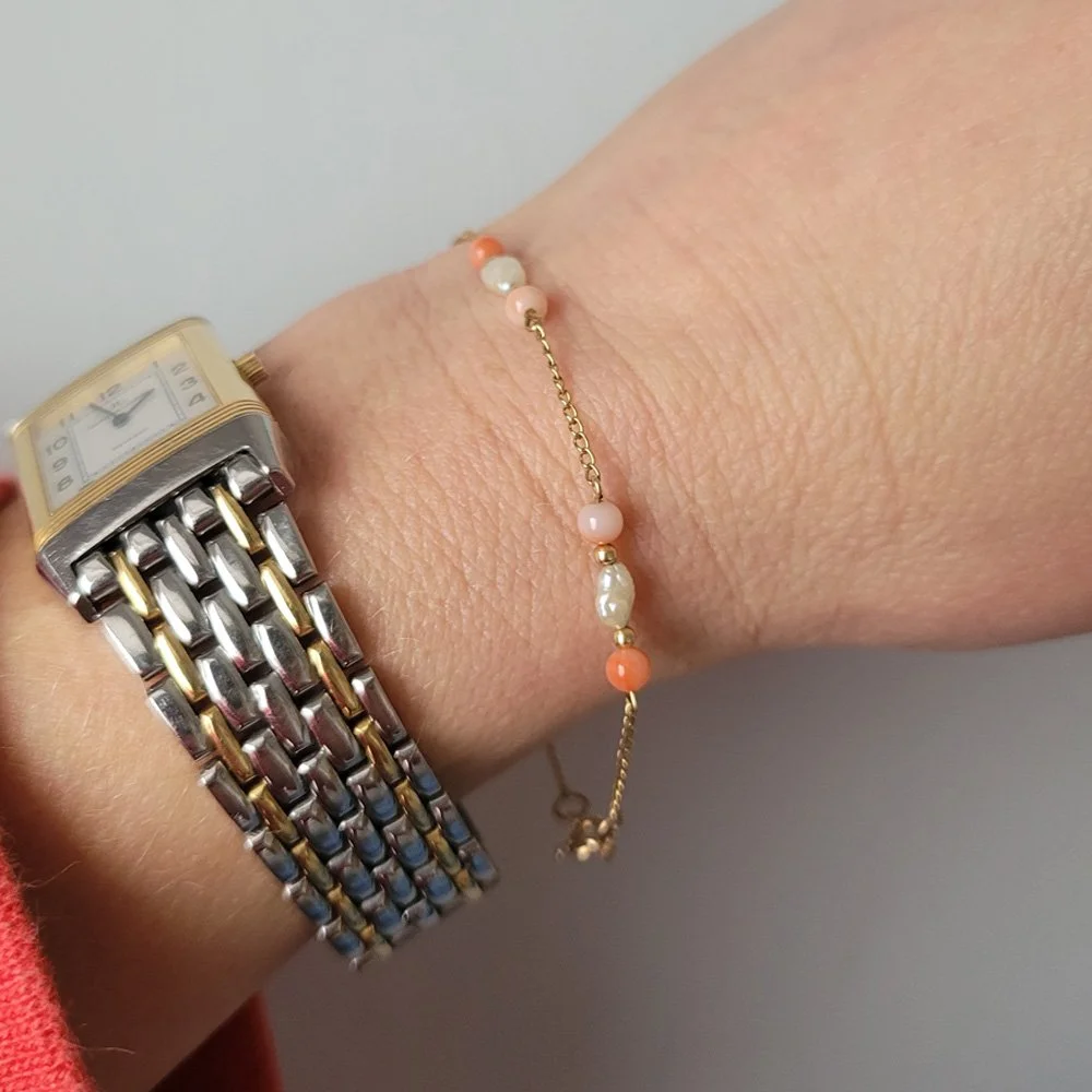 Vintage Coral & Pearl Bracelet Jewels Antiqua