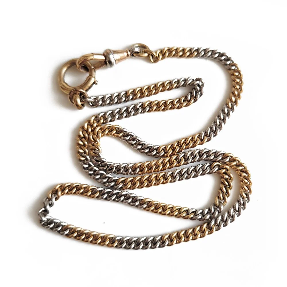 Fabulous Antique 18ct Gold & Platinum Curb Link Chain