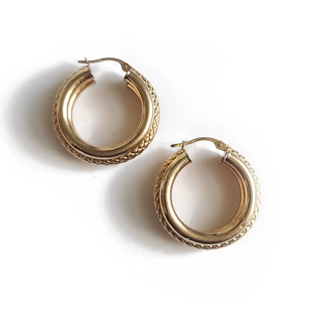 Vintage 9ct Gold Chubby Textured Hoops by UnoAErre