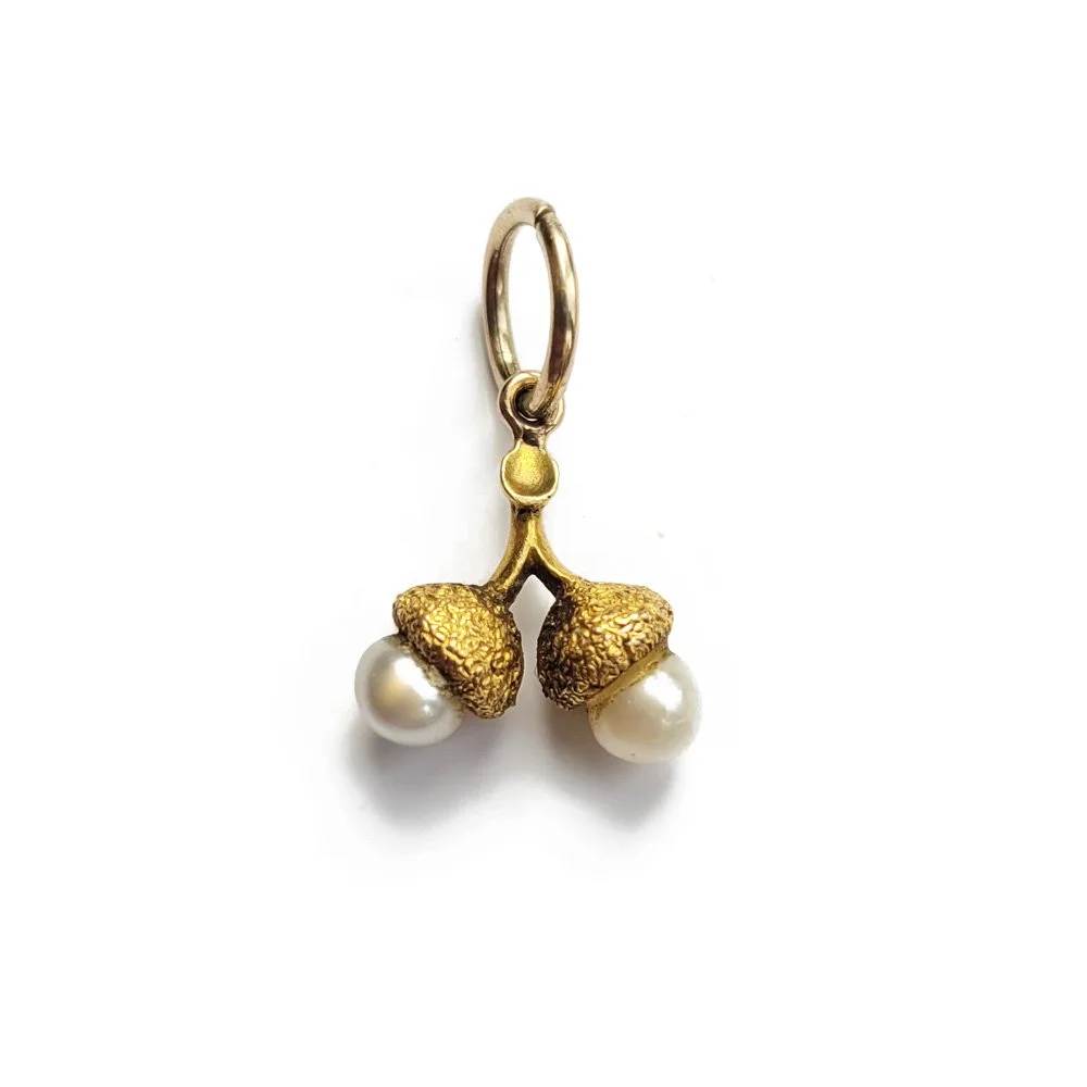 Victorian 15ct Gold and Natural Pearl Double Acorn Pendant
