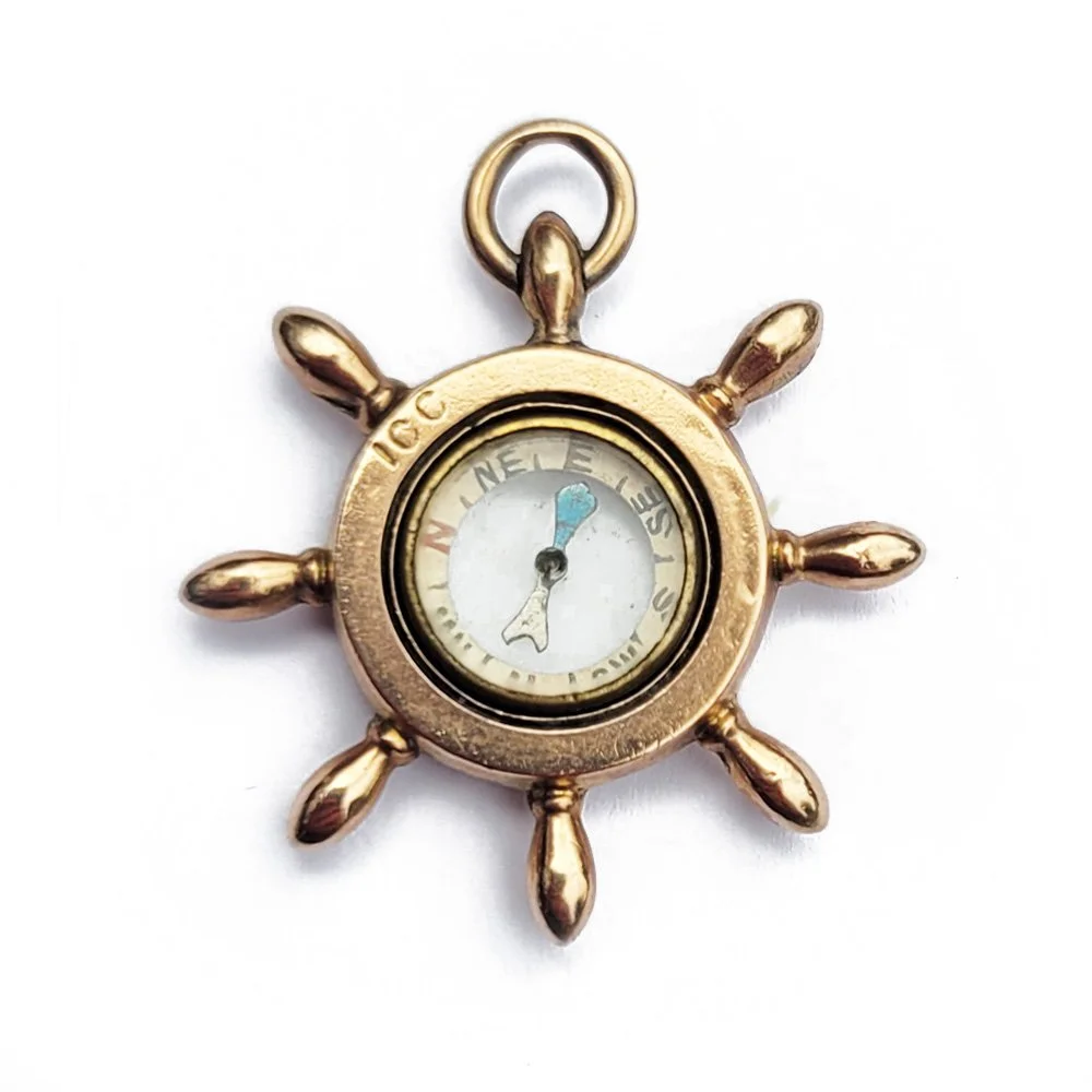 Antique 10ct Gold Ship's Wheel Compass Pendant Fob
