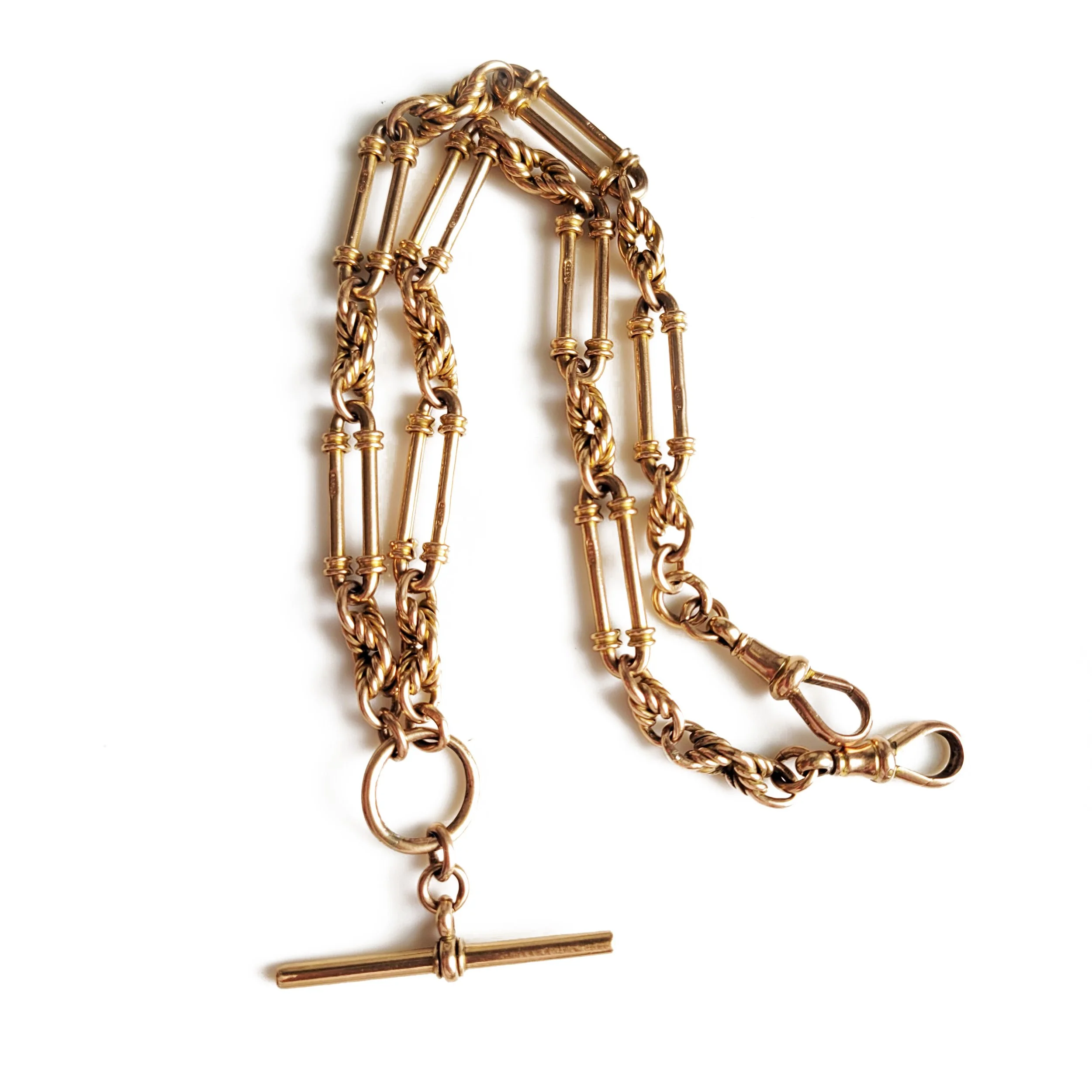 Antique 9ct Rose Gold Fancy Fetter Link Albert Chain