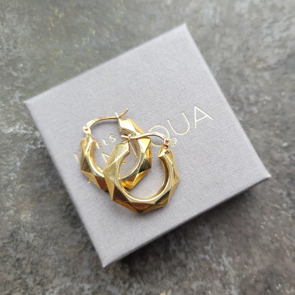 Vintage 9ct Gold Hexagonal Hoops by UnoAErre