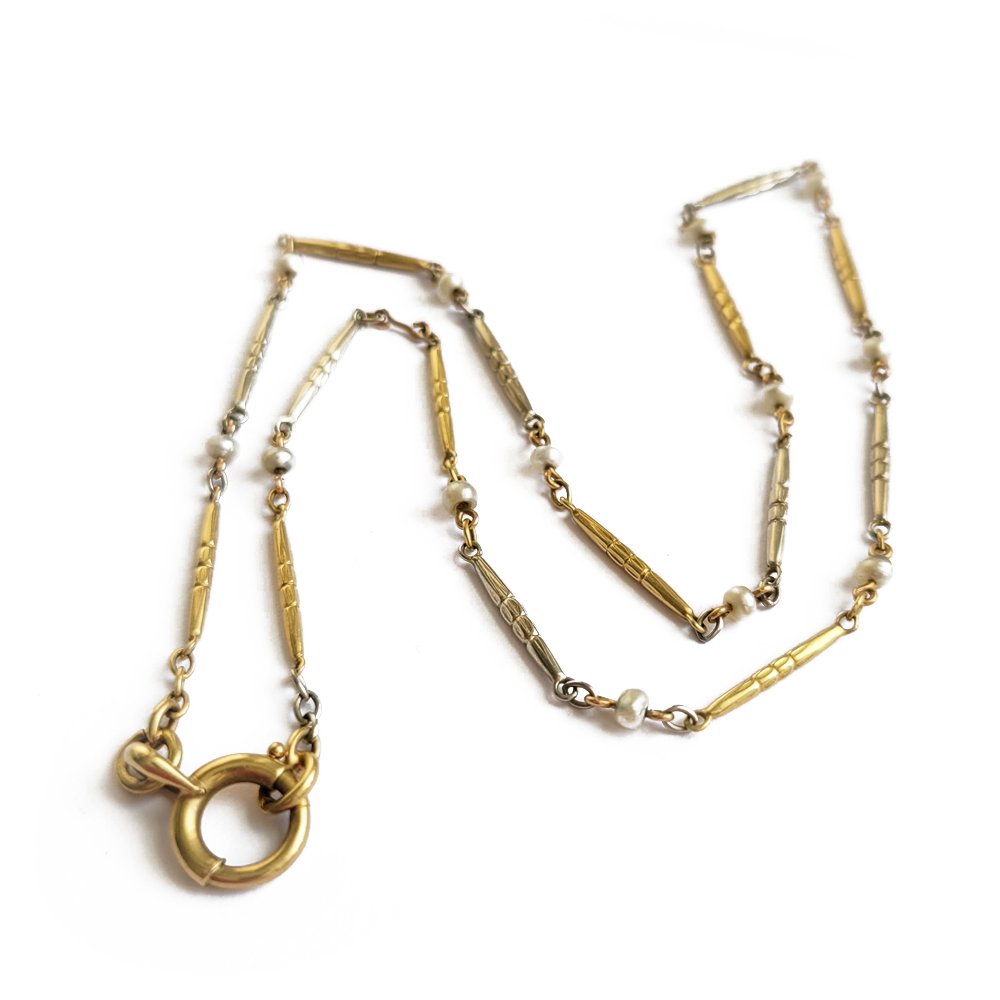 Antique 18ct Bi-Colour Gold & Pearl Chain