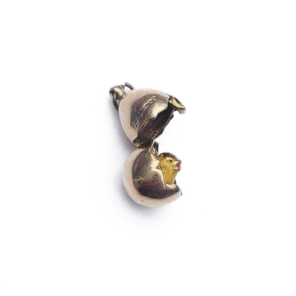 Vintage Gold & Enamel Chick in her Egg