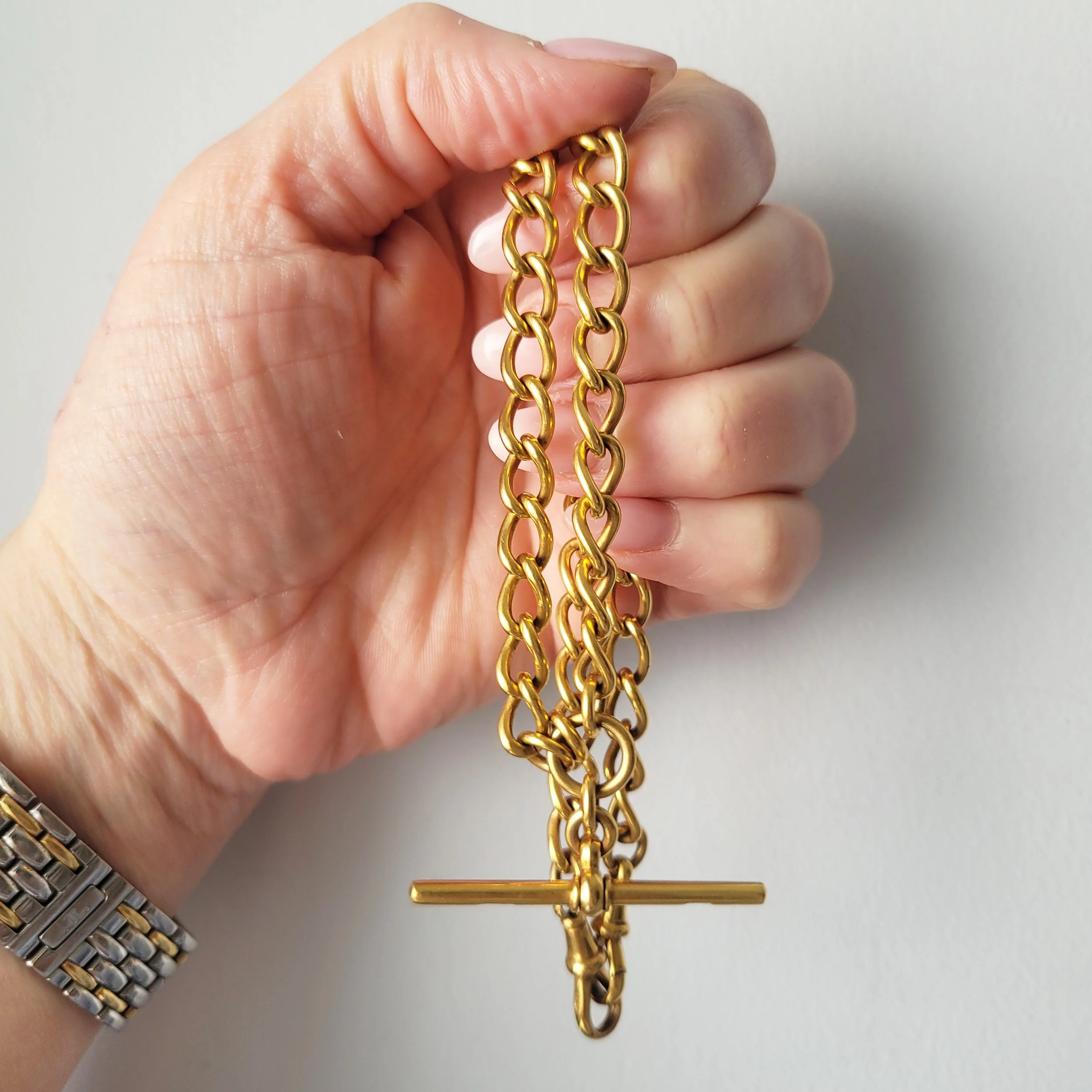 Antique 9ct Yellow Gold Open Link Albert Chain