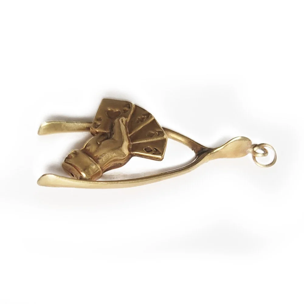 Antique 9ct Gold 'Lucky  Hand' Wishbone Pendant