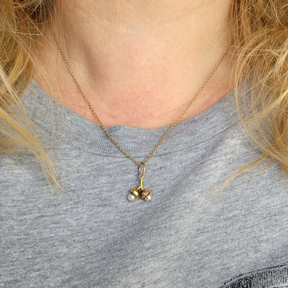Victorian 15ct Gold and Natural Pearl Double Acorn Pendant
