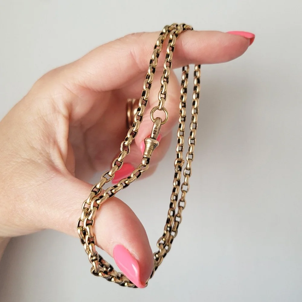 Antique 9ct Gold Oval Belcher Link Chain Jewels Antiqua