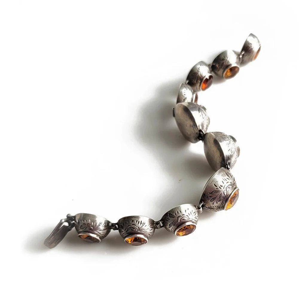 Incredible Victorian Domed Citrine & Silver Bracelet