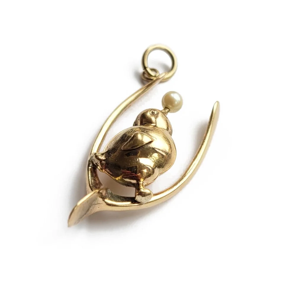 Cutest Ever Vintage Chick & Wishbone Pendant