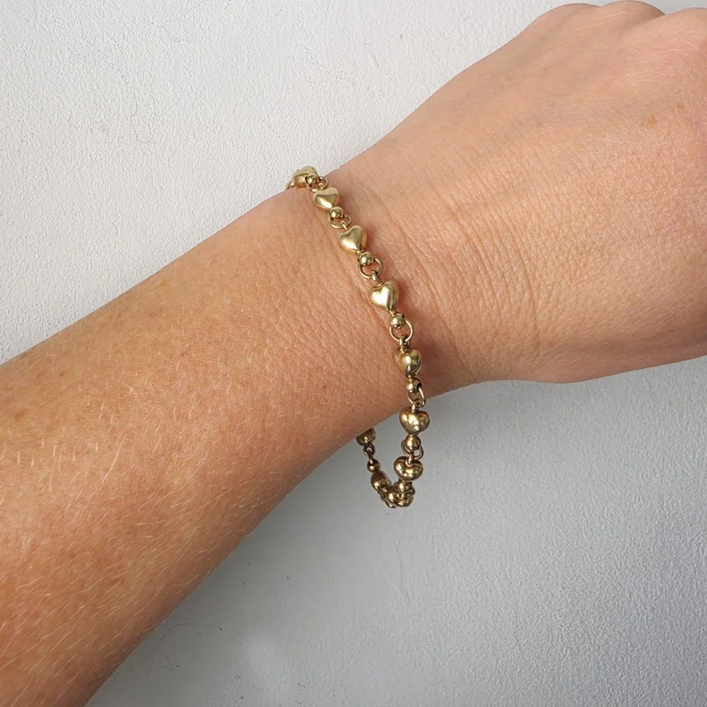 Vintage 9ct Gold Puffy Heart Bracelet