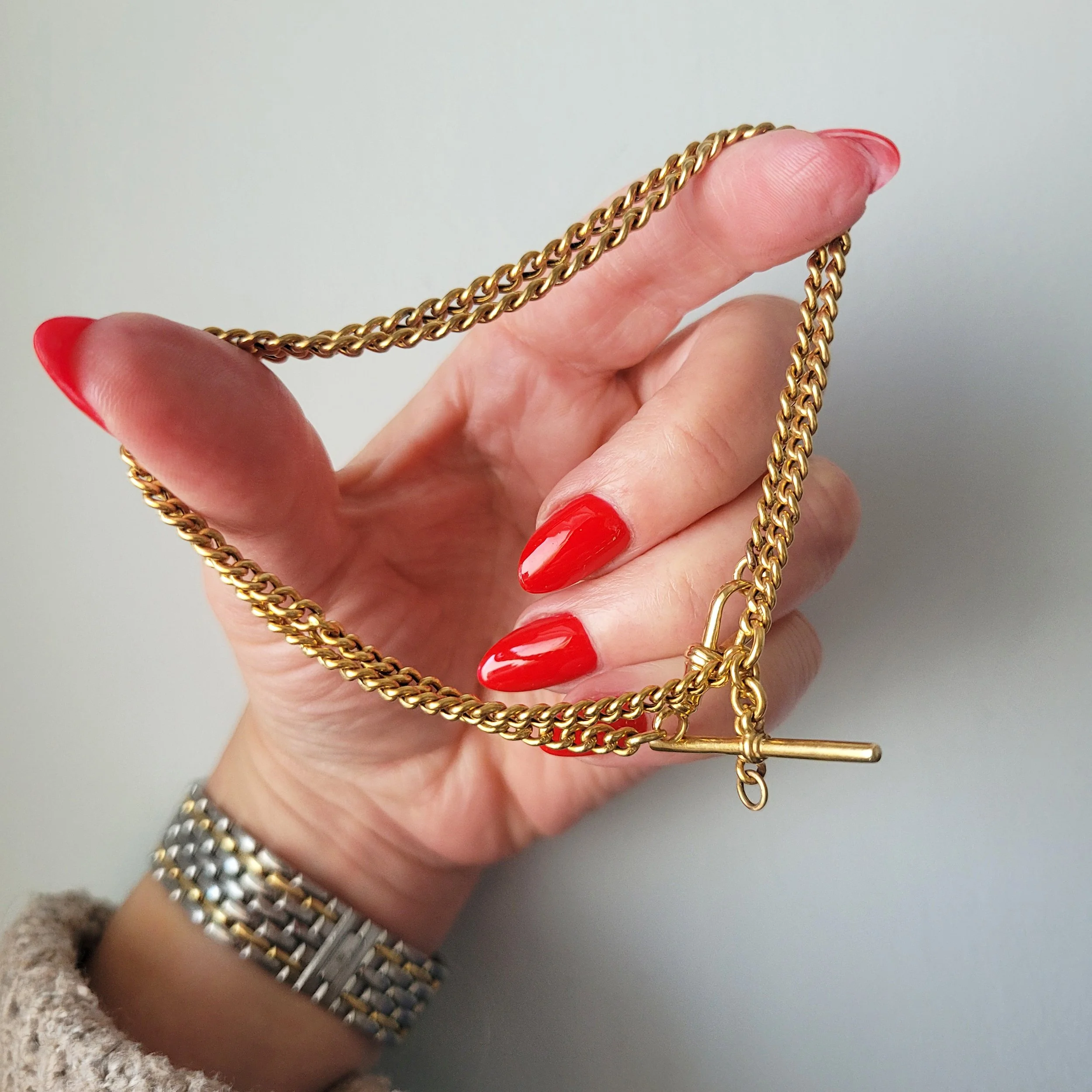 Antique 18ct Gold Albert Chain with Hollow Curb Links