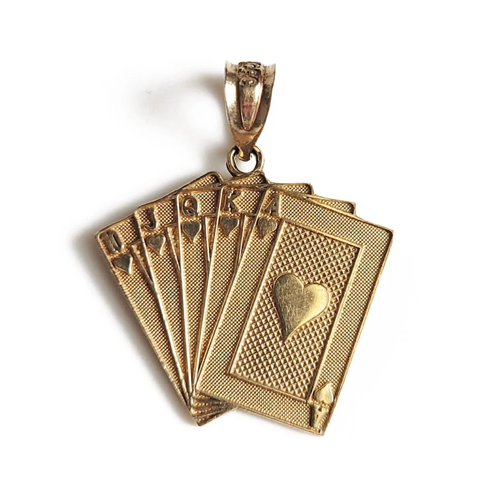 Vintage 10ct Gold 'Royal Flush' Cards Pendant