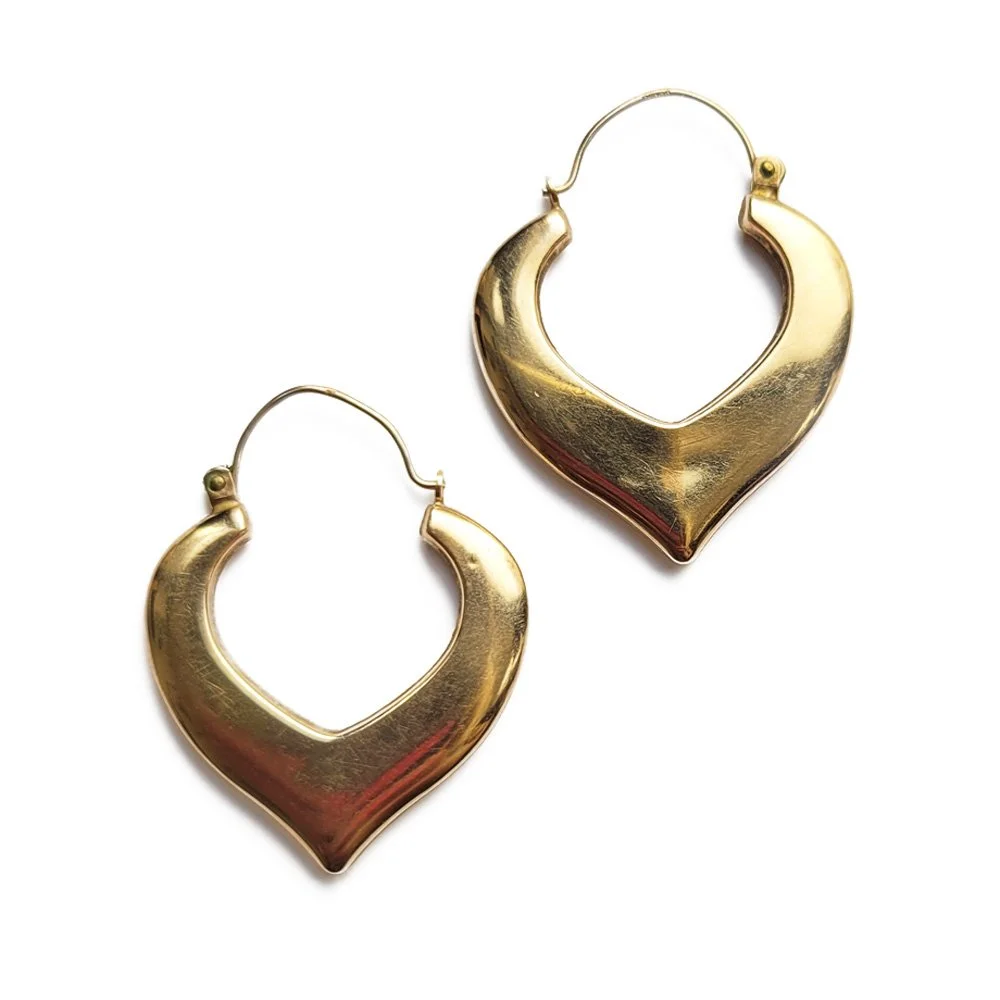 Vintage 9ct Gold Open Heart Hoop Earrings