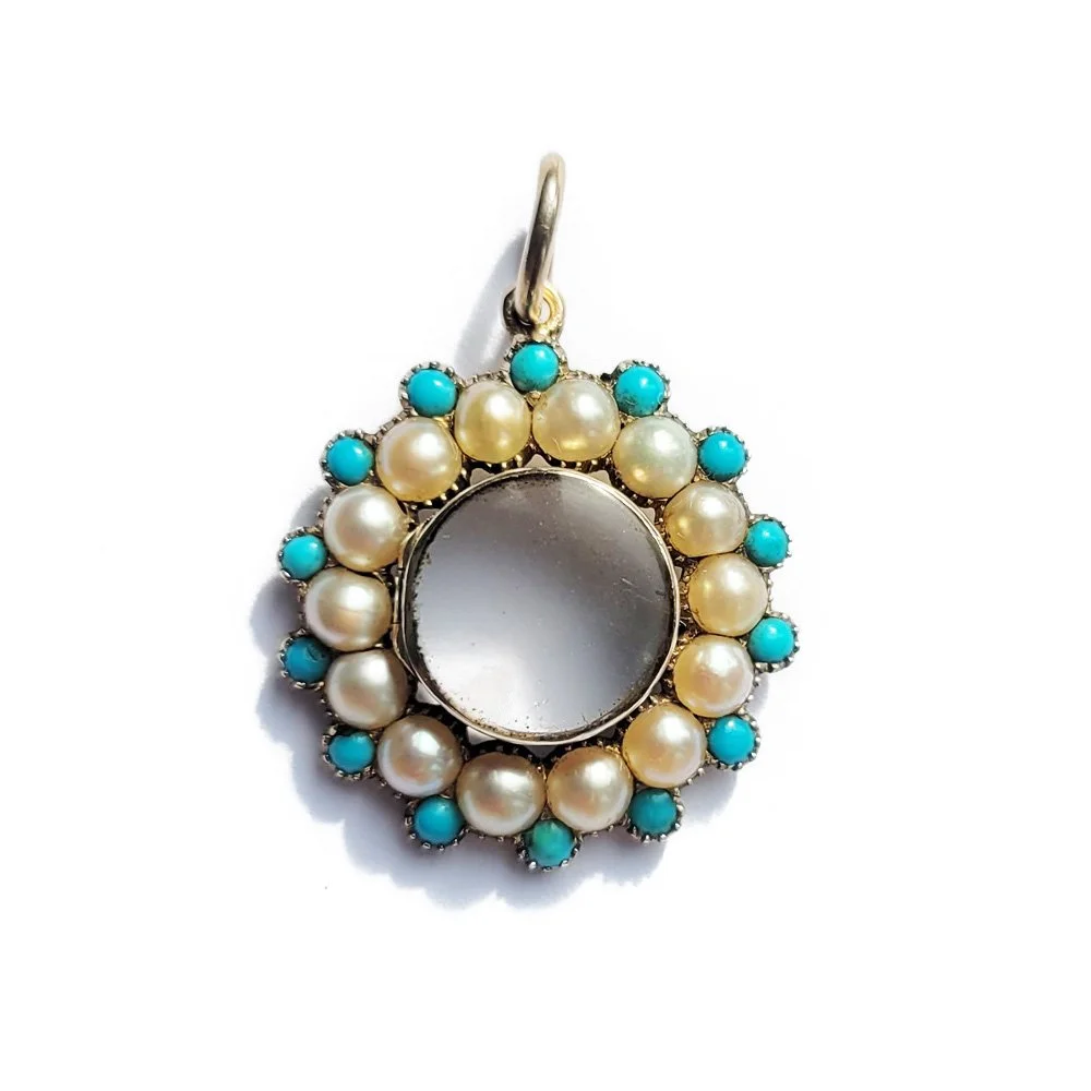 Georgian Pearl & Turquoise Locket Pendant