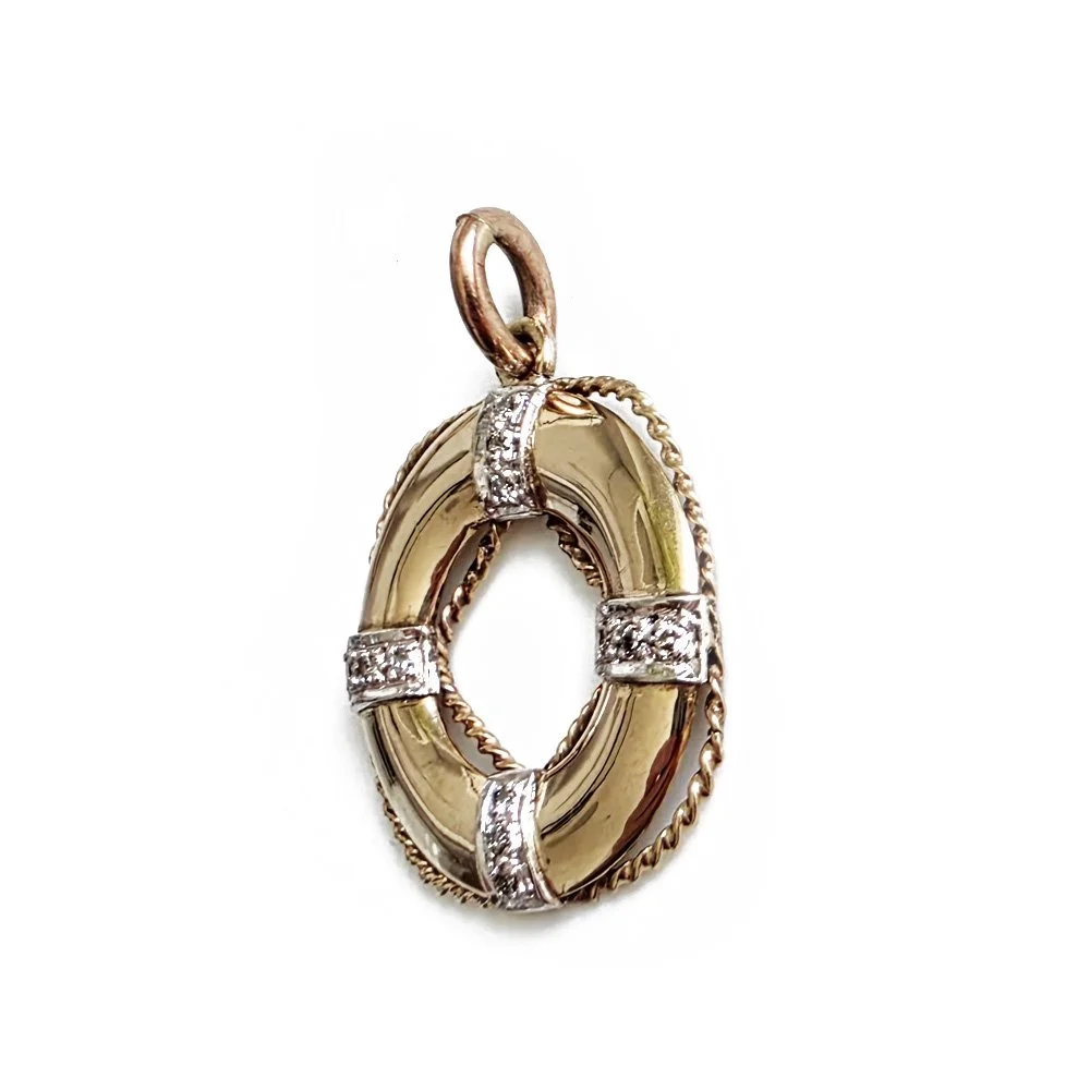 Vintage 9ct Gold & Diamond Life Buoy Pendant