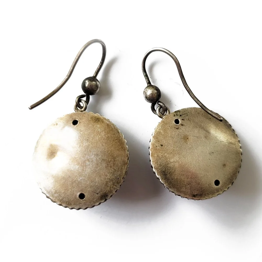 Victorian Etruscan Revival Silver Drop Earrings