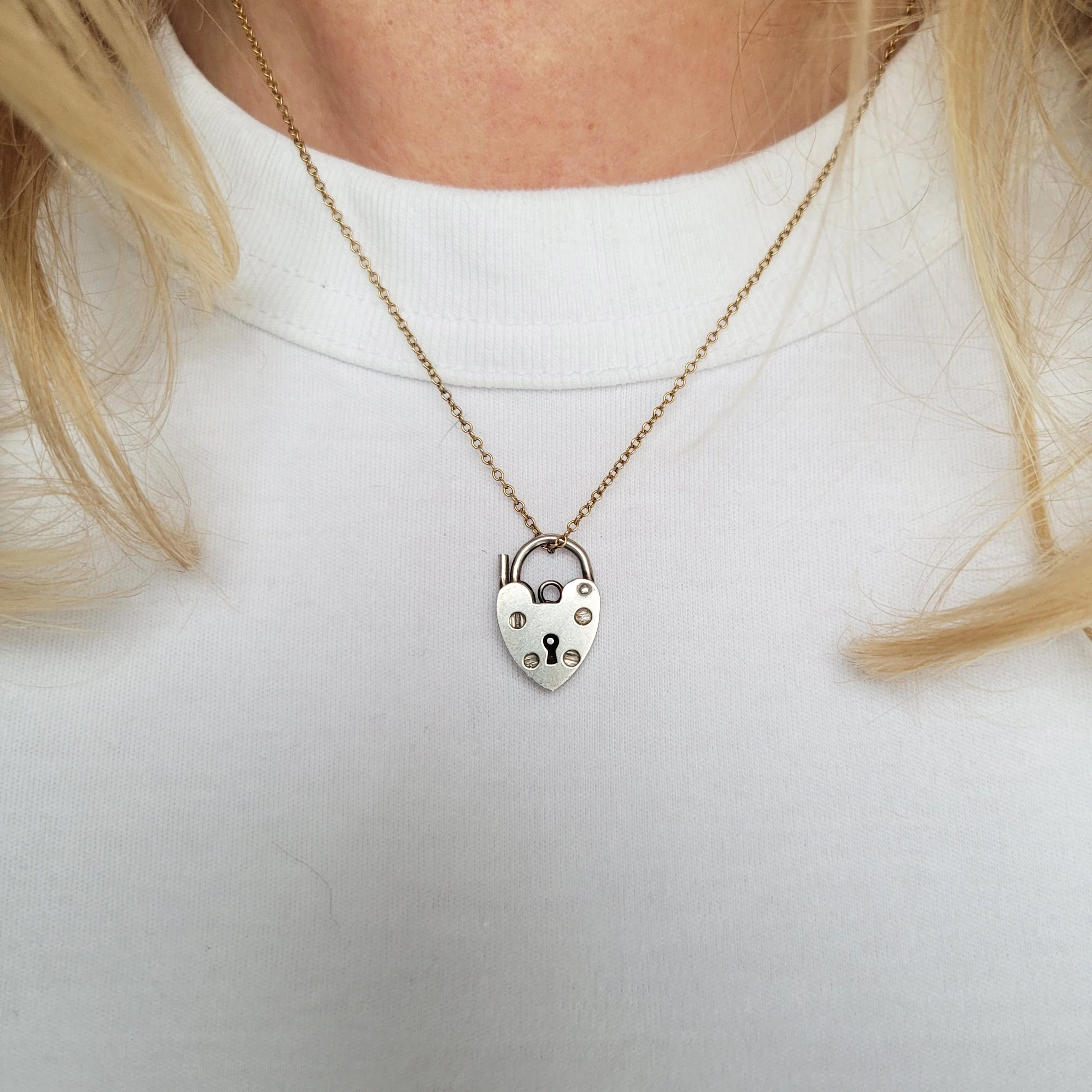 Vintage Silver Heart Padlock Pendant