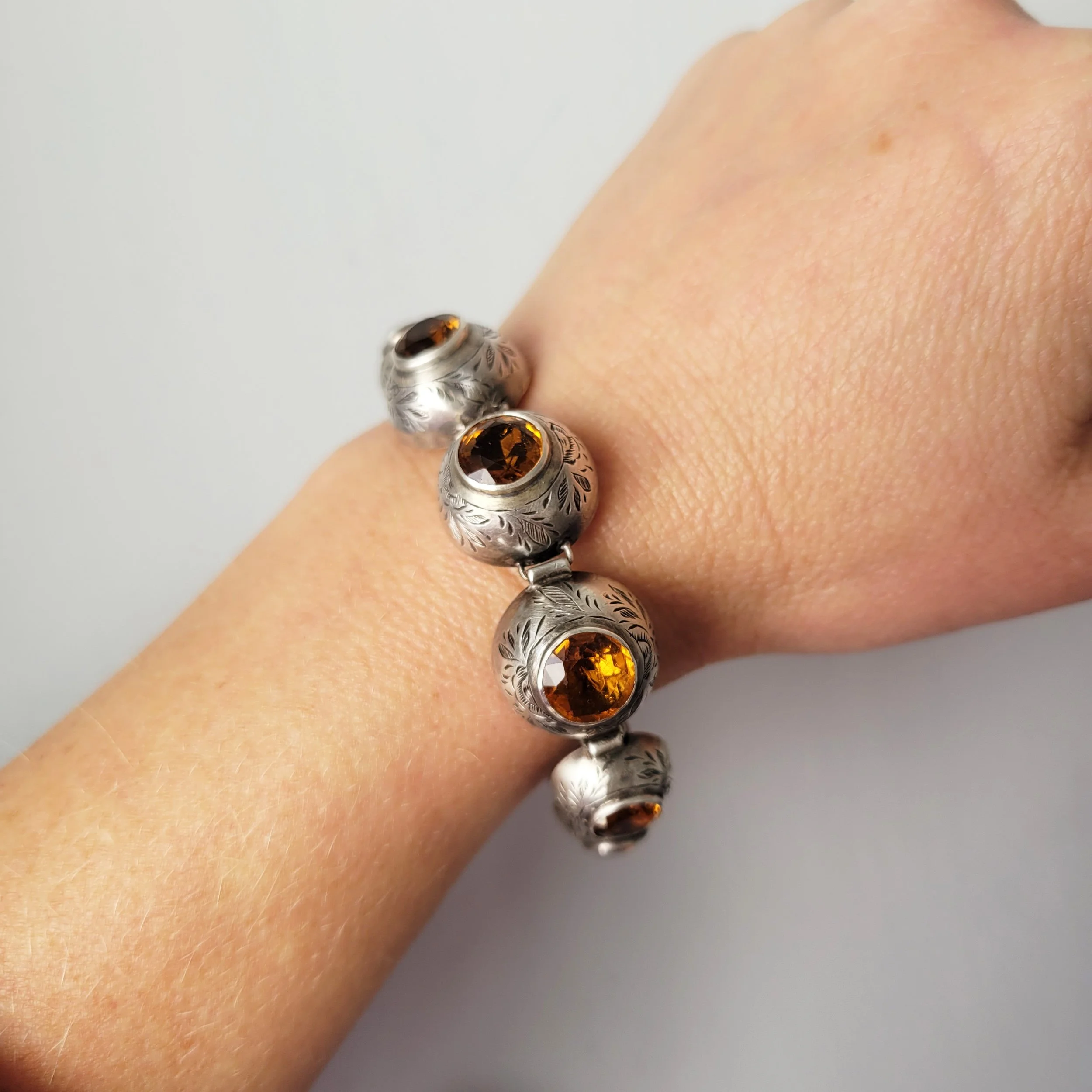 Incredible Victorian Domed Citrine & Silver Bracelet