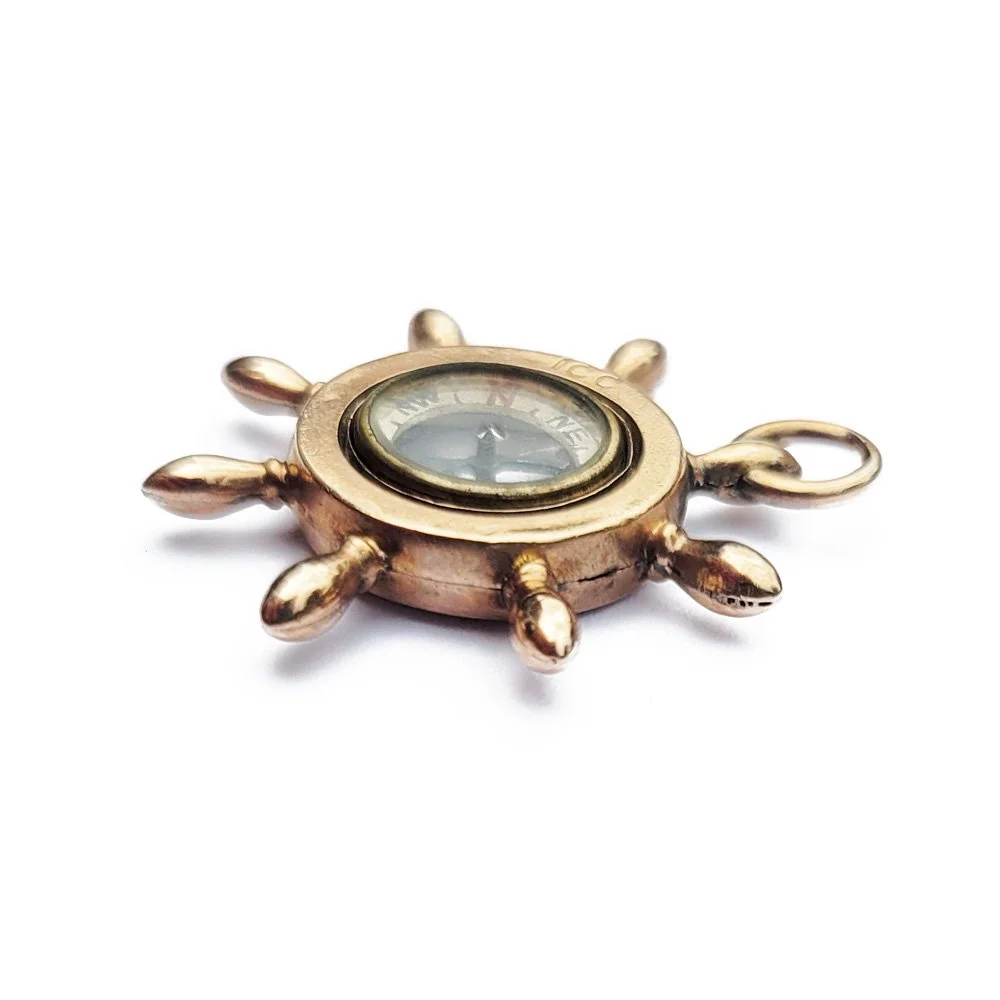 Antique 10ct Gold Ship's Wheel Compass Pendant Fob