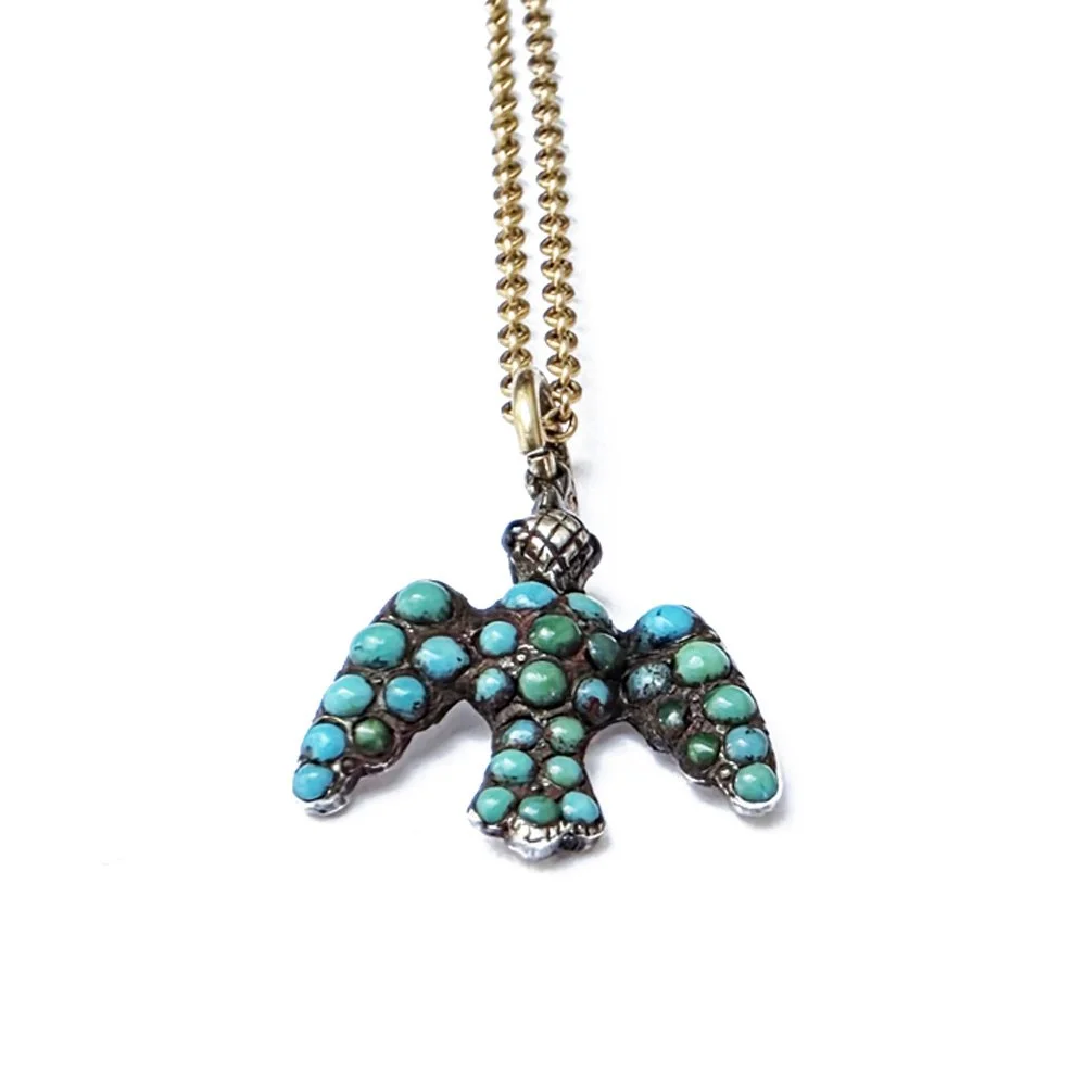 Victorian Pavé Turquoise Dove Pendant with 9ct Chain