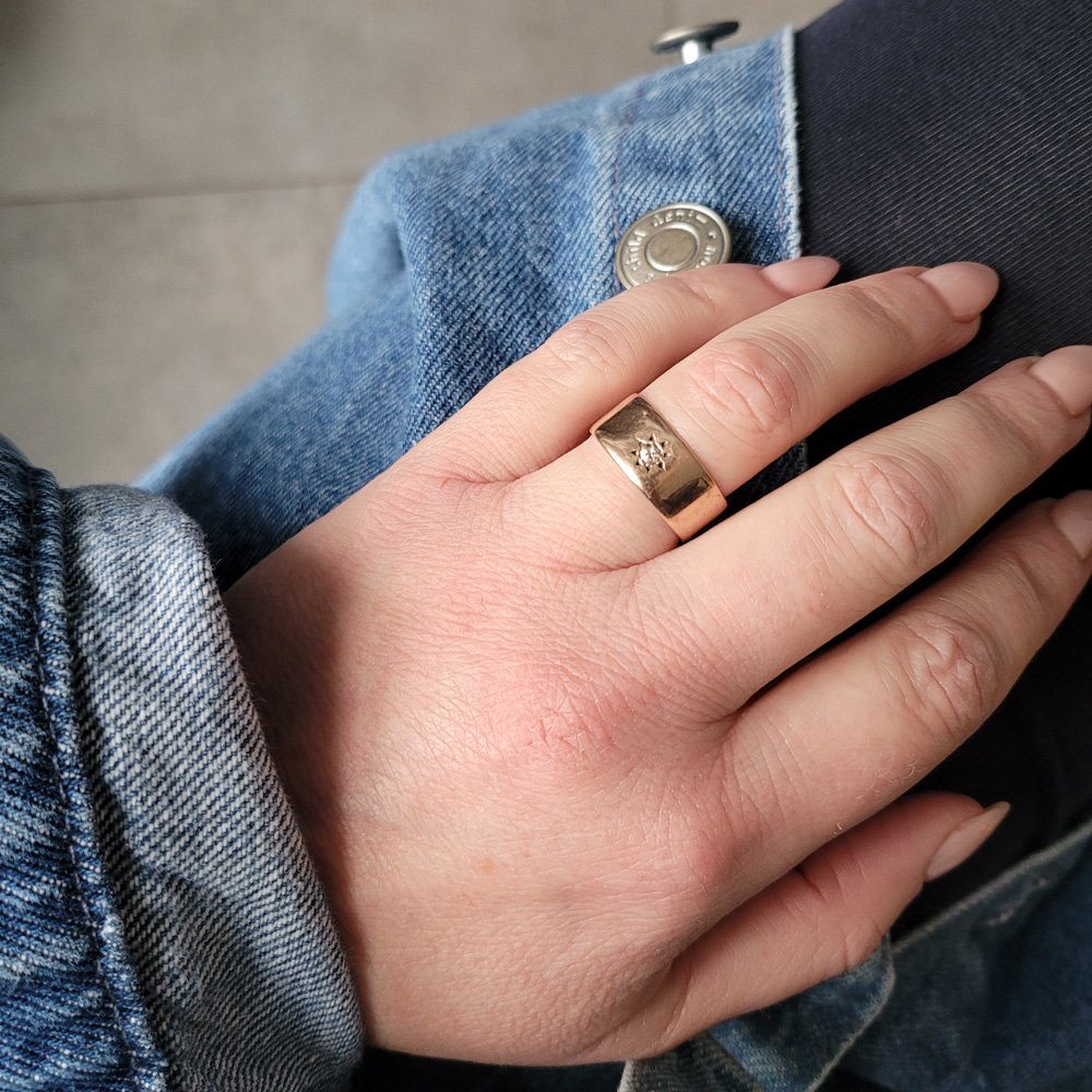 Antique 9ct Rose Gold Diamond Set 'Cigar Band' Ring