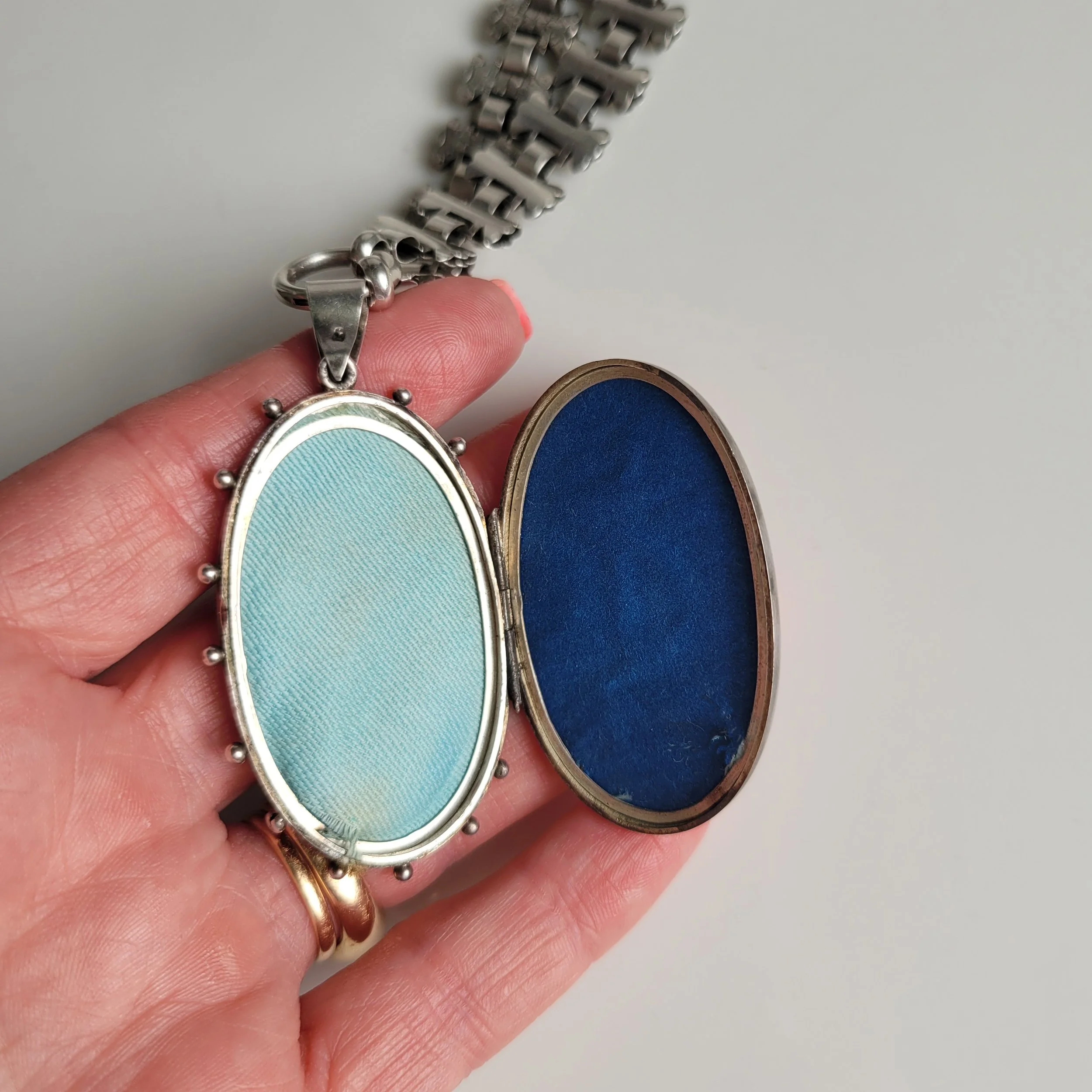 Epic Victorian Silver Collar and Two Colour Gold Locket
