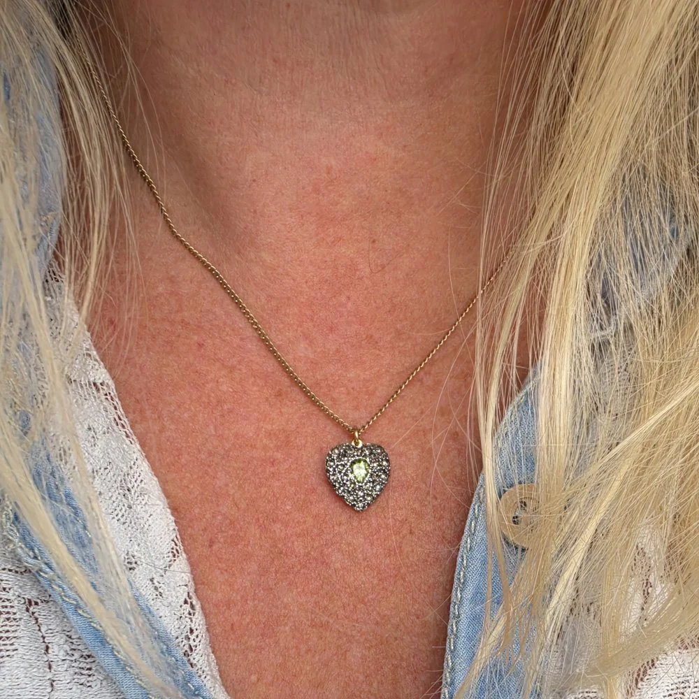 Vintage Rose Diamond & Peridot Heart Pendant
