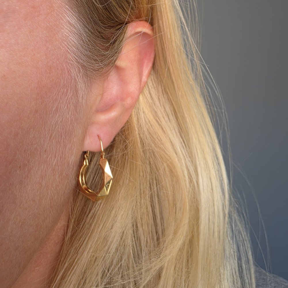 Vintage 9ct Gold Hexagonal Hoops by UnoAErre