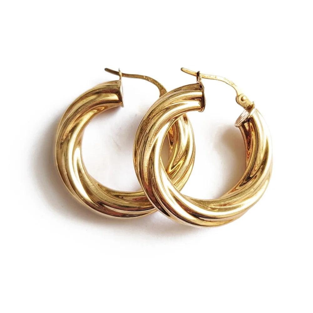 9ct Gold 'Midi' Ridged Hoops by UnoAErre