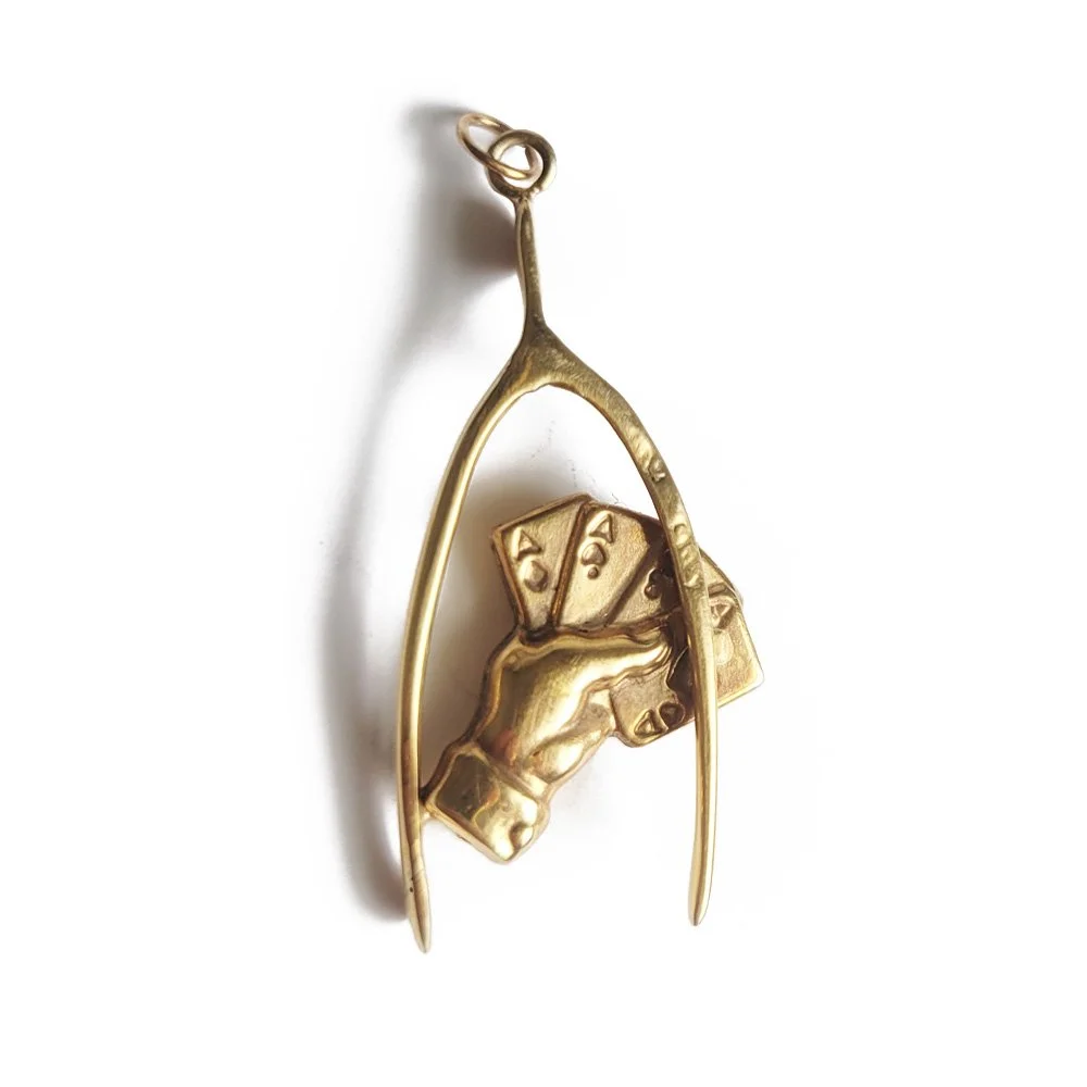 Antique 9ct Gold 'Lucky  Hand' Wishbone Pendant