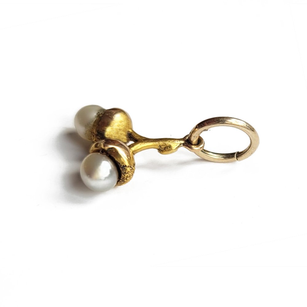 Victorian 15ct Gold and Natural Pearl Double Acorn Pendant