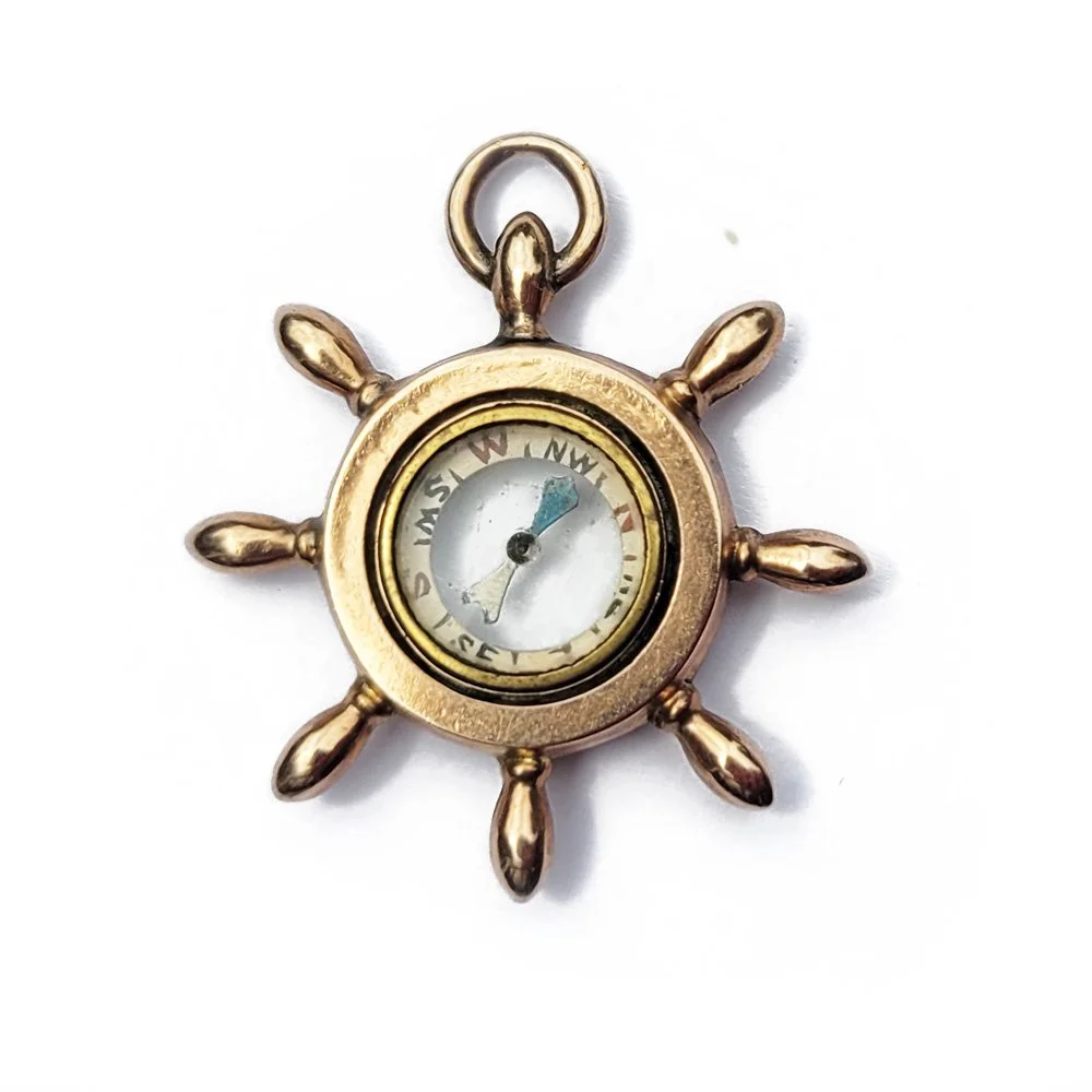 Antique 10ct Gold Ship's Wheel Compass Pendant Fob
