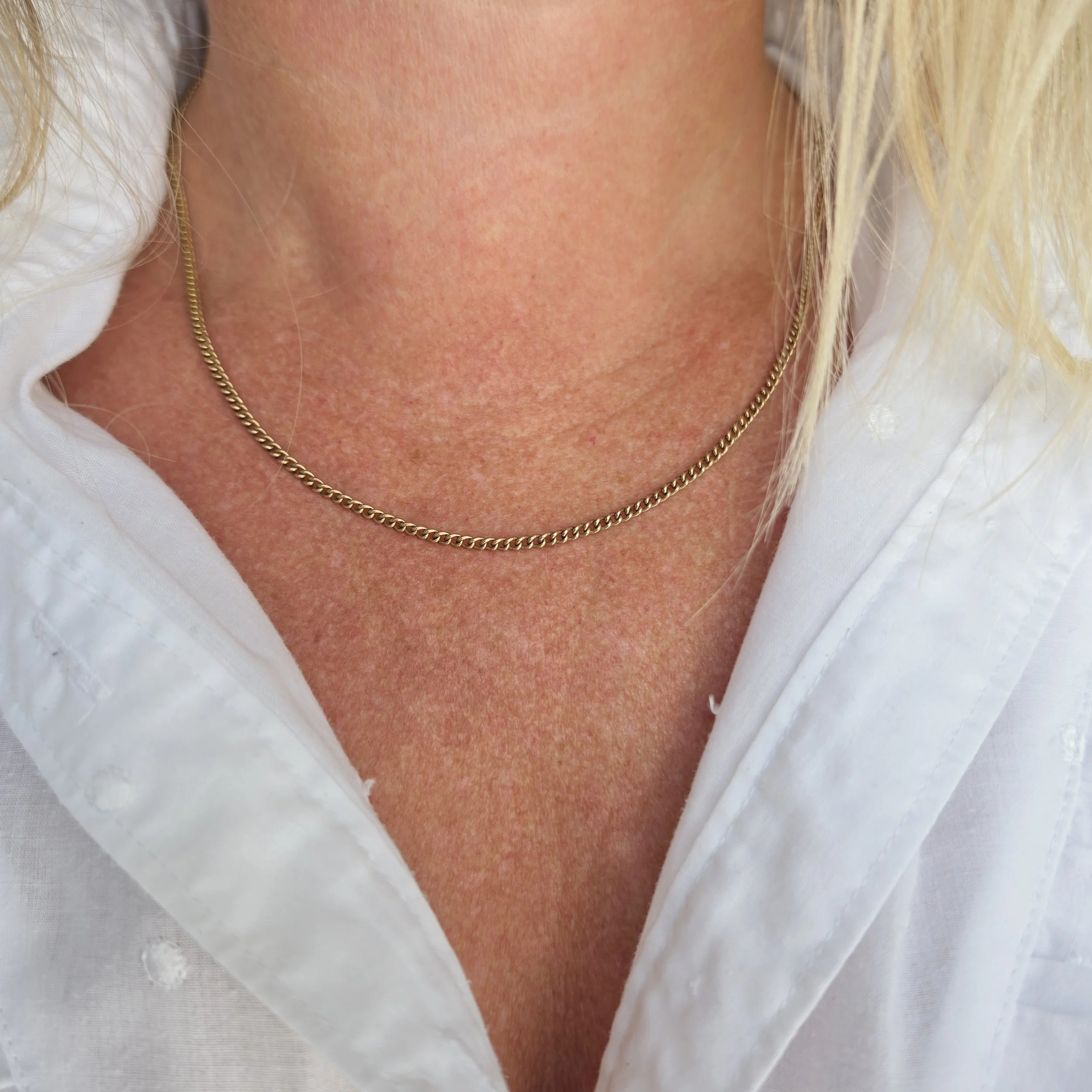 Perfect Antique 9ct Gold Mini Curb Link Chain