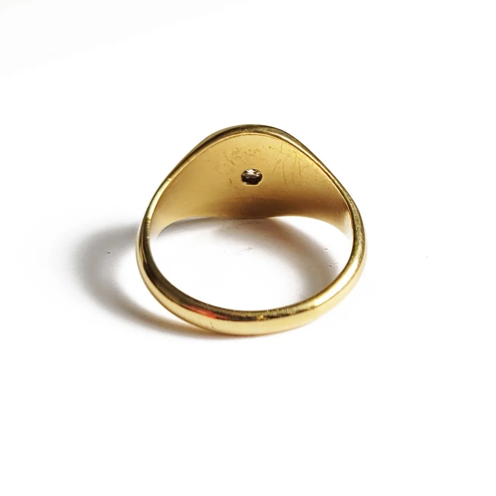 1940s 18ct Gold & Old Cut Diamond Signet Ring