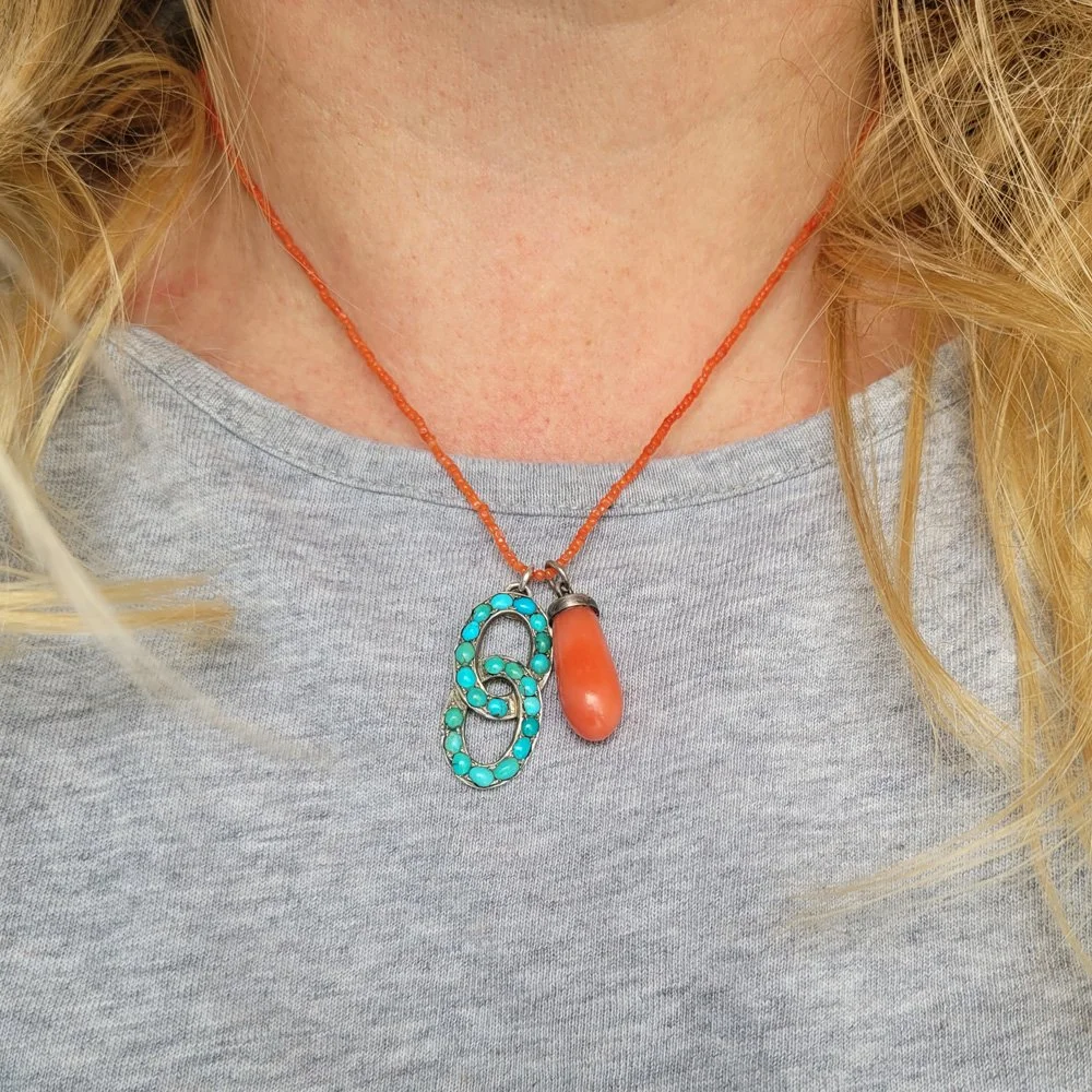 Antique Turquoise Interlocked Ovals Pendant